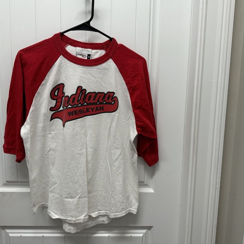 Badger Sport Baseball Raglan Shirt Indiana Wesleyan University Red White Medium